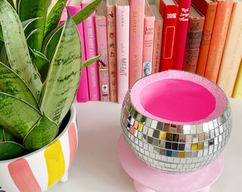 6 Inch Pastel Neon Pink Disco Ball Planter/ Disco Ball Flower Vase/ Plant Pot/ Wedding Centrepiece/ Boho Home Decor