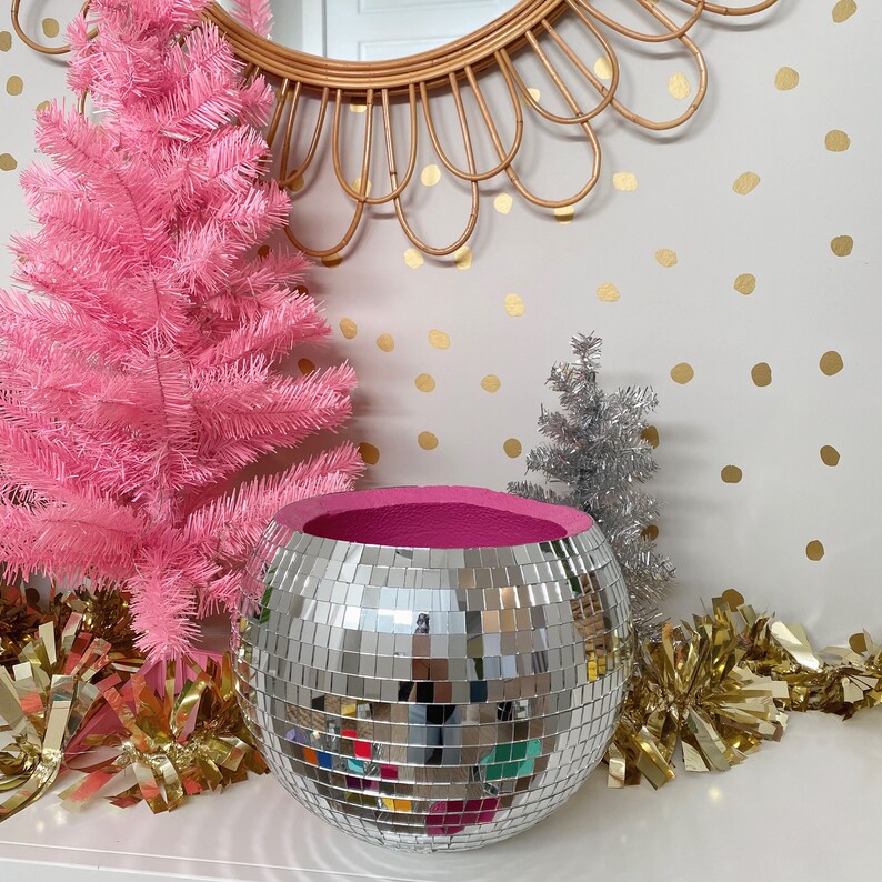 12 Inch Hot Pink Disco Ball Planter/ Disco Ball Flower Vase/ Etsy