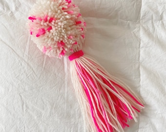 Yarn Pom Tassel/ Boho Tassel/ Pom Pom Tassel/ Valentines Home Decor/ Pom Pom Garland/ Tassel Garland/ Whimsical Boho Home Decor