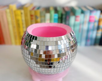 10 Inch Pastel Neon Pink Disco Ball Planter/ Disco Ball Flower Vase/ Plant Pot/ Wedding Centrepiece/ Boho Home Decor/ Disco Party/ Whimsical