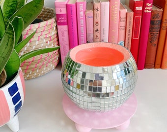 6 Inch Pastel Neon Orange Disco Ball Planter/ Disco Ball Flower Vase/ Plant Pot/ Wedding Centrepiece/ Boho Home Decor