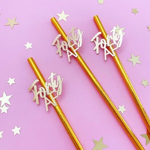 Birthday Party Straws/ 40 AF/ Dirty Thirty/ Paper Straws With Flags/ Birthday Decor/ 30 Something/ 40 Something image 1