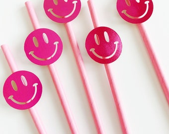 Smiley Face Straws/ 70’s Party/ Hippie Party/ Flower Power/ Daisy Theme/ Floral Party Theme