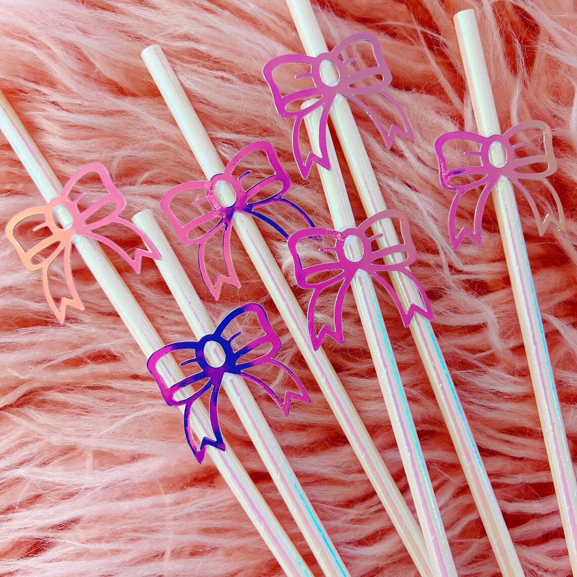 Chocolate Straw String Ribbon Bow Party Straws/ Ribbon and Bow Theme/ Custom Straws/ Girl Birthday ...