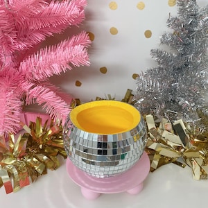 6 Inch Banana Yellow Disco Ball Planter/ Disco Ball Flower Vase/ Plant Pot/ Wedding Centrepiece/ Boho Home Decor