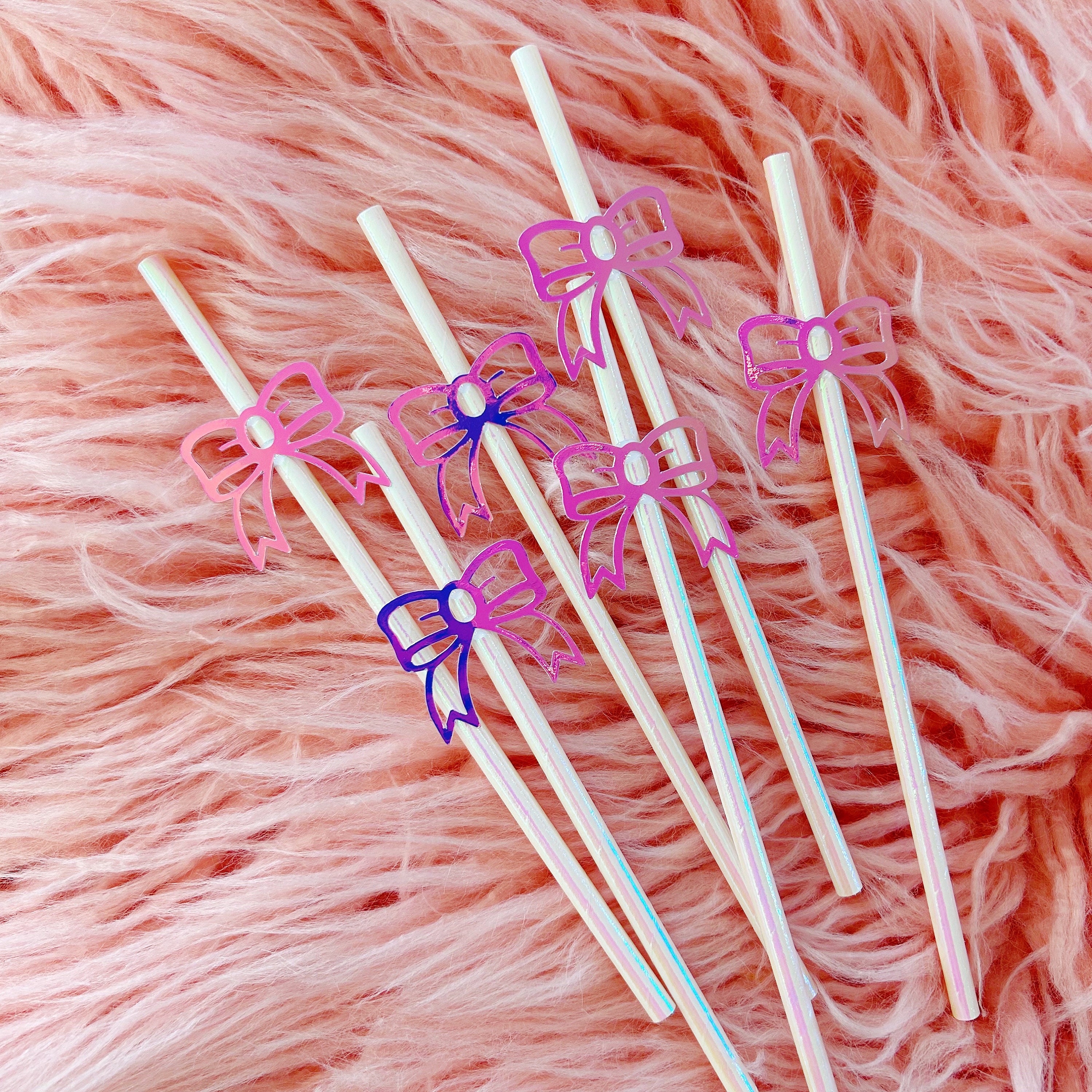 Chocolate Straw String Ribbon Bow Party Straws/ Ribbon and Bow Theme/ Custom Straws/ Girl Birthday ...