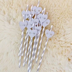 Custom Wedding Straws/ Straws With Flags/ Hen Party Straws/ Bachelorette Straws/ Bridal Shower Straws/ Initial Straws/ Straws With Hearts image 2