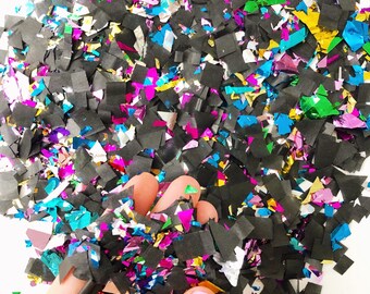 Black And Mylar Hand Cut Artisanal Tissue Confetti/ Halloween Party Decor/ Glitter Confetti/ Party Confetti/ Wedding Decor/ Birthday Decor