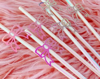 Bow Party Straws/ Ribbon and Bow Theme/ Custom Straws/ Girl Birthday/ Bridal Shower Decor/ Baby Shower