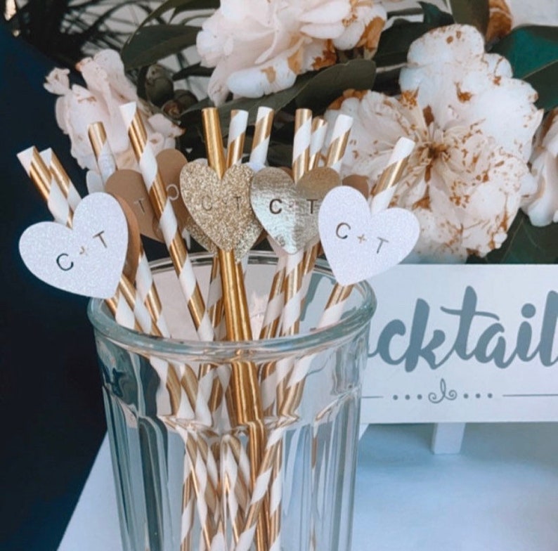 Custom Wedding Straws/ Straws With Flags/ Hen Party Straws/ Bachelorette Straws/ Bridal Shower Straws/ Initial Straws/ Straws With Hearts image 8