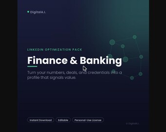 Paquete de optimización de LinkedIn para finanzas / Plantillas de titulares, información y palabras clave para banca y analistas / Listo para reclutadores, descarga instantánea