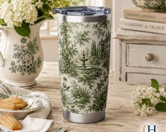 Vaso térmico de 20 oz — Taza de viaje de acero inoxidable con estampado vintage de escena campestre estilo Toile