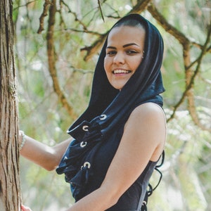 TANSY HOOD-SCARF | burning man clothing | hood scarf | hoodie | festival hood | bamboo hoodie | cowl hood | rave hood image 1
