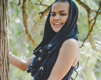 TANSY HOOD-SCARF | burning man clothing | hood scarf | hoodie | festival hood | bamboo hoodie | cowl hood | rave hood