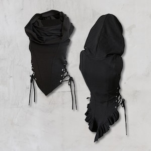 CYPRESS TOP | festival clothing women | hooded crop top | gypsy top | hood top | burning man clothing women | lace up top | rave top women | image 1