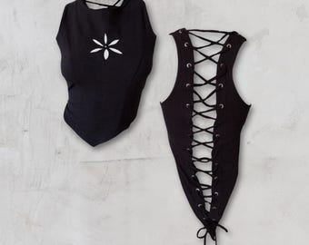 VILBRINUM TOP | burning man clothing | festival clothing | pixie top | lace up crop top | festival top | rave crop top | yoga top |