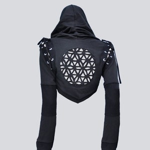 SAGE HOODIE | festival | hoodie | crop top | long sleeve | rave | bamboo | sacred geometry | flower of life | cowl hood |