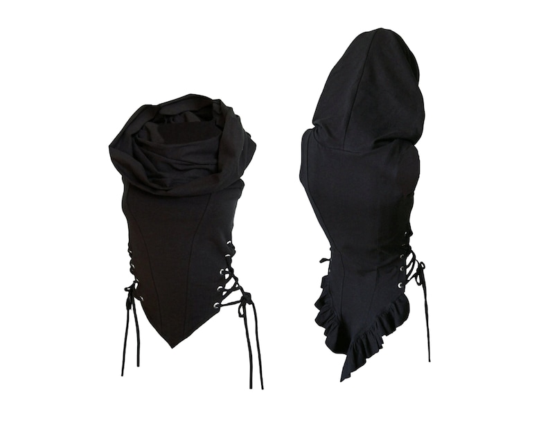 CYPRESS TOP | festival clothing women | hooded crop top | gypsy top | hood top | burning man clothing women | lace up top | rave top women | image 10