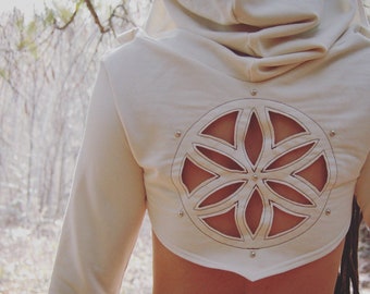 ORCHID CROP HOODIE | festival clothing women | crop hoodie | sacred geometry hoodie | bamboo hoodie | burning man clothing | women crop top