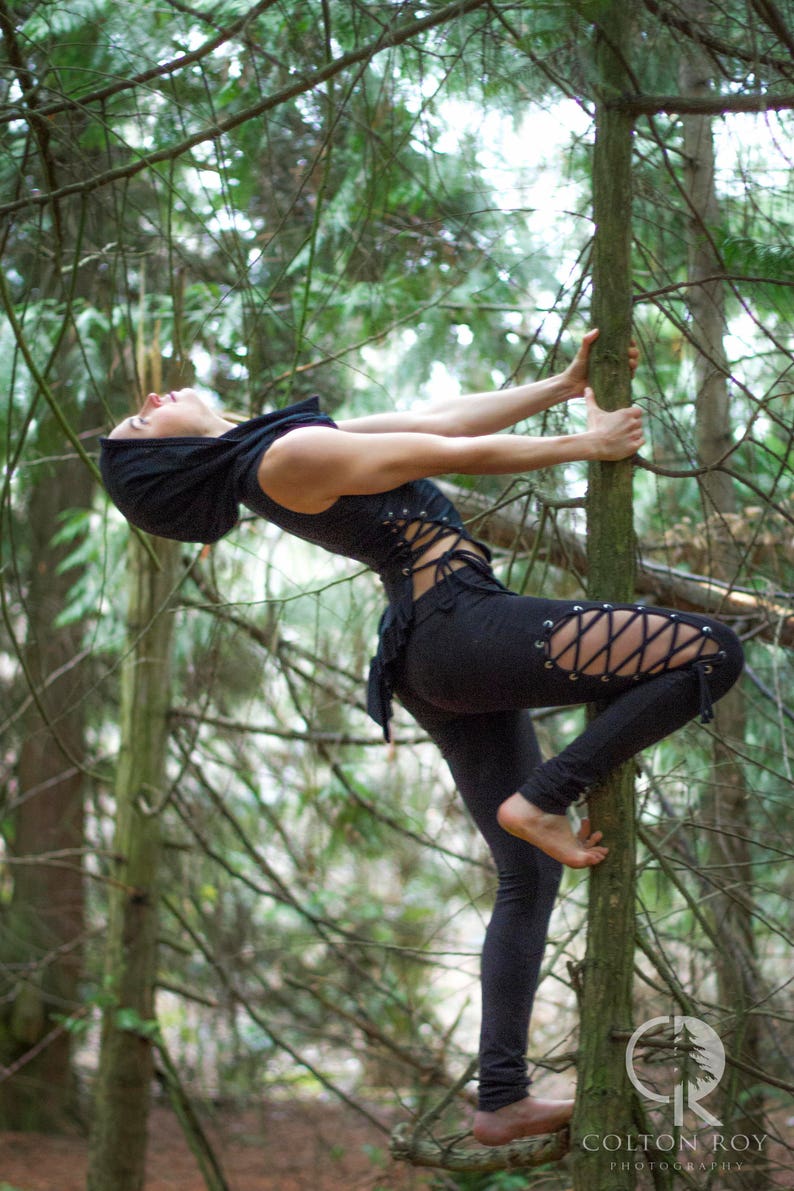 CYPRESS TOP | festival clothing women | hooded crop top | gypsy top | hood top | burning man clothing women | lace up top | rave top women | image 6