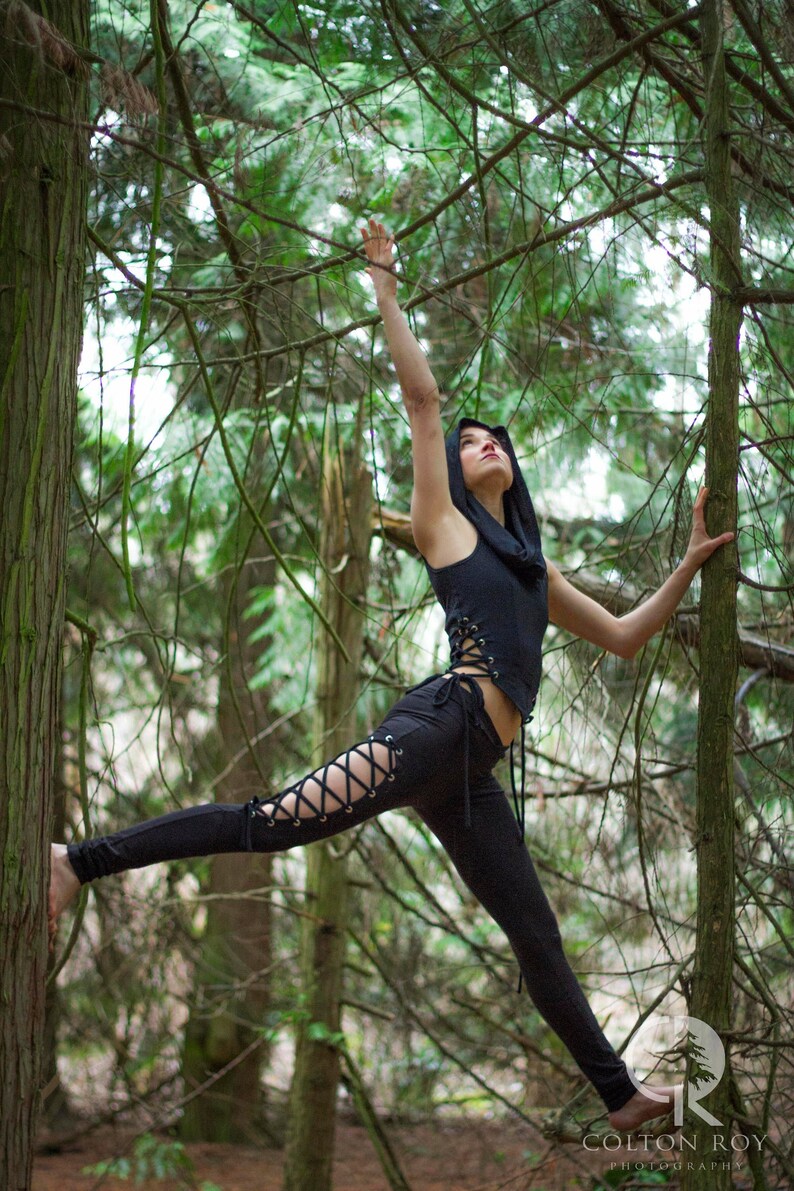 CYPRESS TOP | festival clothing women | hooded crop top | gypsy top | hood top | burning man clothing women | lace up top | rave top women | image 4
