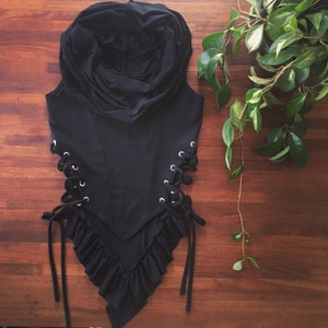CYPRESS TOP | festival clothing women | hooded crop top | gypsy top | hood top | burning man clothing women | lace up top | rave top women | image 7