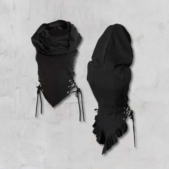 CYPRESS TOP | festival clothing women | hooded crop top | gypsy top | hood top | burning man clothing women | lace up top | rave top women |