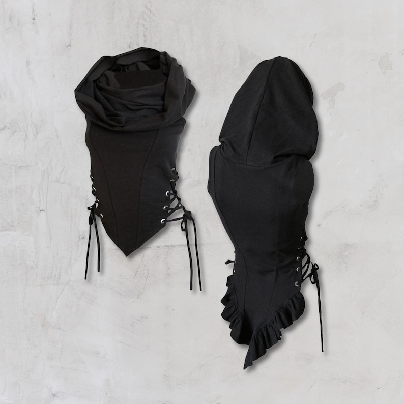 CYPRESS TOP | festival clothing women | hooded crop top | gypsy top | hood top | burning man clothing women | lace up top | rave top women | image 1