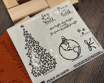 Retired Stampin' Up! Peace on Earth: 7 Christmas stamps ornament stars tree Joy to the World new unused