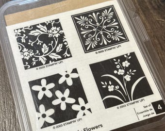 Stampin' Up! Mostly Flowers, juego de sellos de goma descatalogado de 2003: 4 sellos sin usar