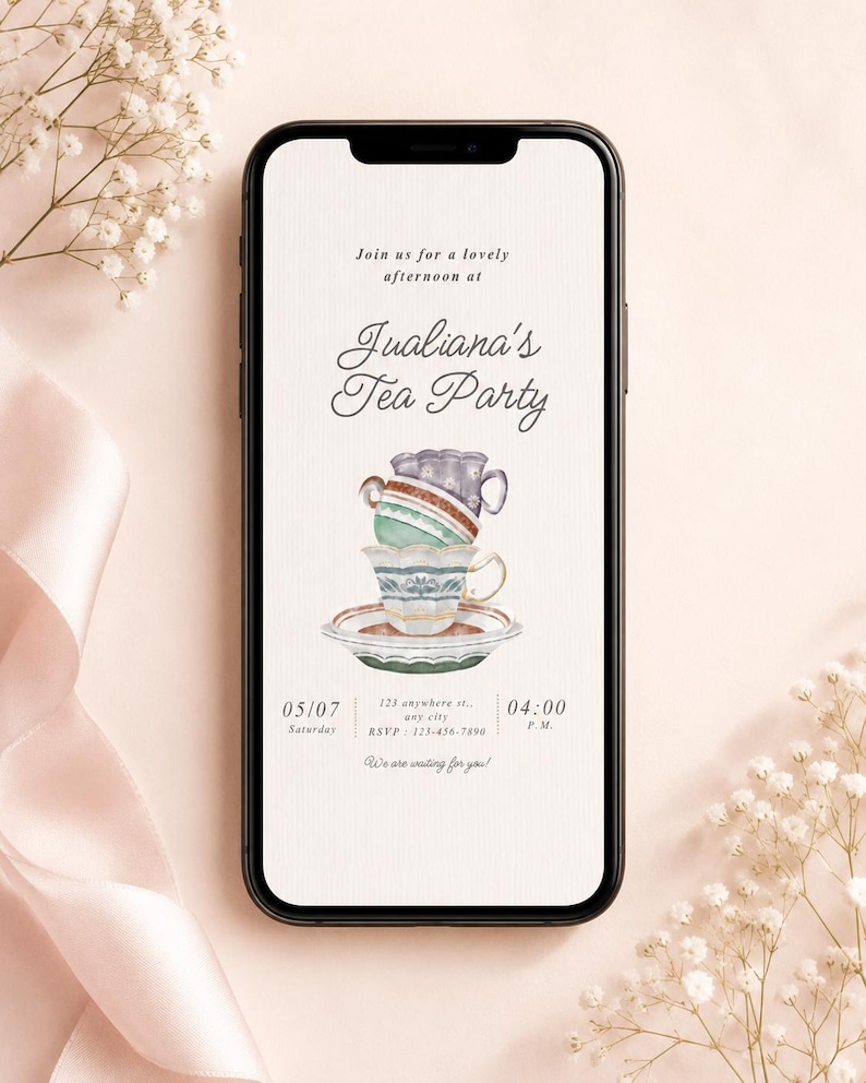 Editable Teacup Tea Party Invitation, Vintage High Tea Birthday Evite ...