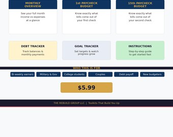 2026 Budget Planner Spreadsheet | Monthly & Bi-Weekly Budget Template | Debt Tracker, Goal Tracker | Excel Digital Download