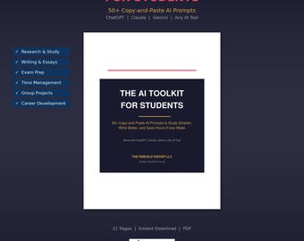 AI Toolkit for Students | 50+ ChatGPT Prompts for College | Study Guide, Essay Help, Exam Prep | Digital Download PDF
