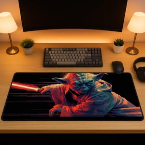 Tappetino per mouse Grogu, tappetino da scrivania per gaming di Star Wars, tappetino per mouse Baby Yoda, tappetino da scrivania XXL Mandalorian, postazione di gioco fantascientifica