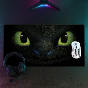 Dragon Eyes Mouse Pad, Fantasy Dragon Gaming Mouse Pad, Dark Dragon Desk Mat, XXL Desk Mat, Mystical Gamer Gift Close Up