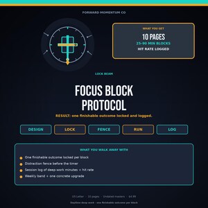 Planificador de trabajo profundo imprimible, registro de sesiones de concentración y seguimiento de bloques de tiempo, PDF tamaño carta estadounidense
