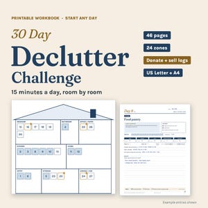 30 Day Declutter Challenge Printable, Home Reset Checklist, Donation Tracker PDF