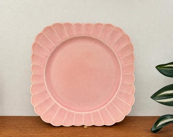 Vintage Sebring Pottery Pink Plate 8" Scalloped Edge Crackle Glaze Antique Ohio Pottery