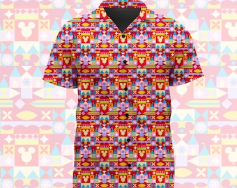 Parks Popcorn Box Pattern Mary Blair Inspired Casual Button Up