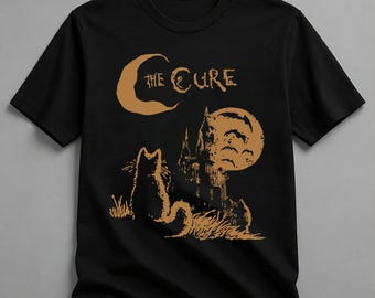 The Cure Vintage Cat Moon Funny The Cure Cat Lover T-Shirt, The Cure Cat Tee, 90s Alt Indie Rock, band tee, the cure graphic tee