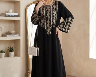 Luxury Dubai Jalabiya Abaya Dress, Elegant Muslim Embroidered Maxi Dress, Eid Ramadan Party Gown, Saudi Arabian Modest Long Dress