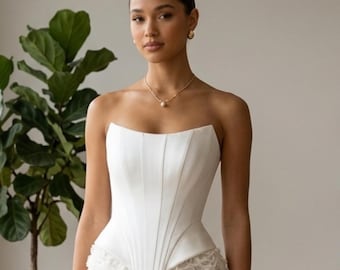 Strapless Corset Midi Dress for Women, Lace Trim Bodycon Dress, Elegant Wedding Guest Dress, Fitted Evening Party Dress,  Special Occasion