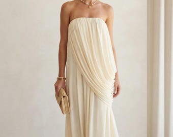 Strapless Pleated Maxi Dress Backless Sleeveless Long Summer Dress Flowy Beach Vacation Outfit Elegant Party Dress for Women