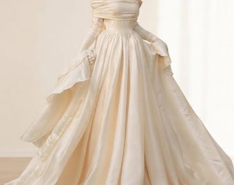Pale Yellow Muslim Wedding Dress A-Line Chiffon Satin Bridal Gown High Collar Cap Sleeve Modest Evening Dress Custom Made