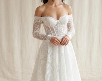Sweetheart Lace Wedding Dress A-Line Bridal Gown 3/4 Sleeve Backless Wedding Dress Floor Length Custom Bride Dress