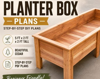 Cedar Raised Garden Bed Plans | Cedar Planter Box Plans PDF | Beginner Woodworking Build Guide | 5ft x 2ft, Instant Digital Download