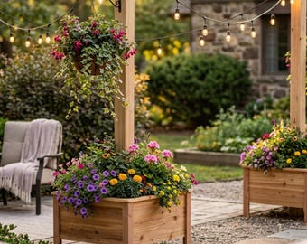 Cedar Planter Box Plans with String Light Post (Digital Download)