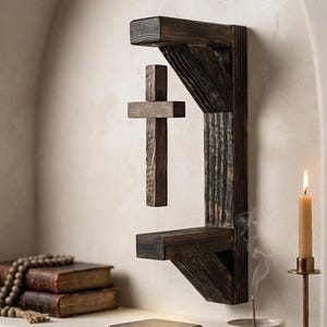 Floating Cross Wall Shelf Plans, Rustic Magnetic Cross, Step-by-Step PDF Woodworking