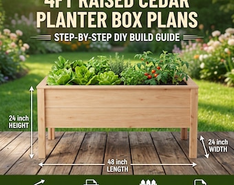 4 ft  Cedar Raised Garden Bed Plans | Beginner Woodworking Guide (Digital Download)