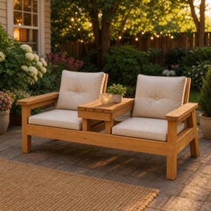 Outdoor Bench Plans PDF | Double Chair Patio Bench with Center Table | DIY Wood Furniture Woodworking Plan | Digital Download